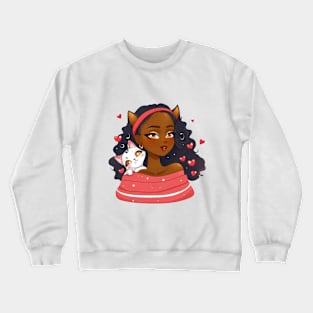 girl and cat Crewneck Sweatshirt